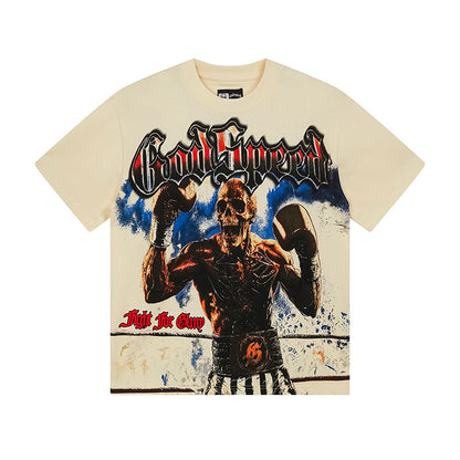 T-shirt beige délavé style vintage pour homme (impression artisanale) 3160