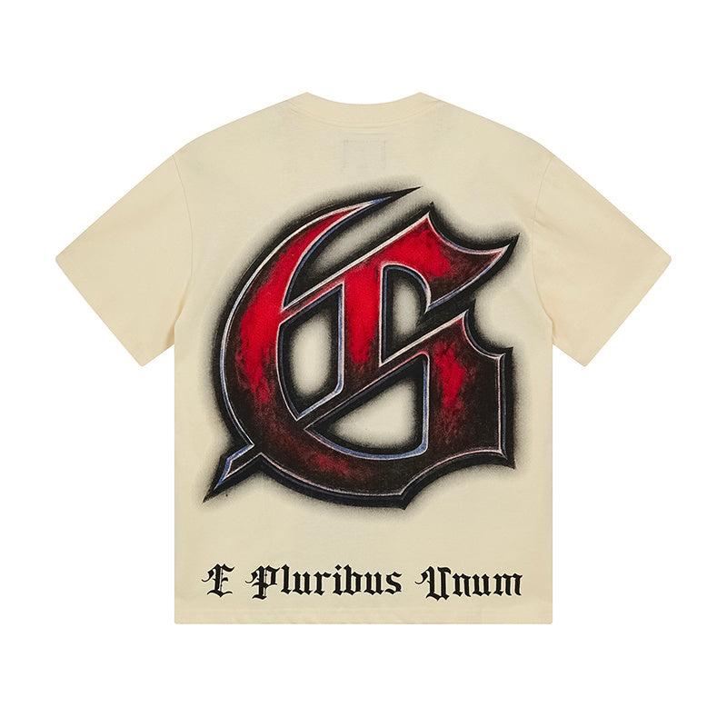 T-shirt beige délavé style vintage pour homme (impression artisanale) 3160