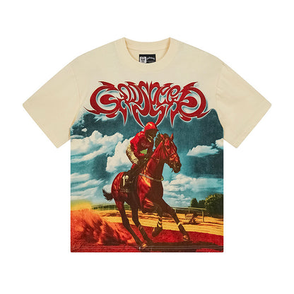 T-shirt beige délavé style vintage pour homme (impression artisanale) 3161