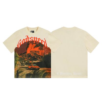 T-shirt beige délavé style vintage pour homme (impression artisanale) 3163