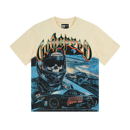 T-shirt beige délavé style vintage pour homme (impression artisanale) 3165