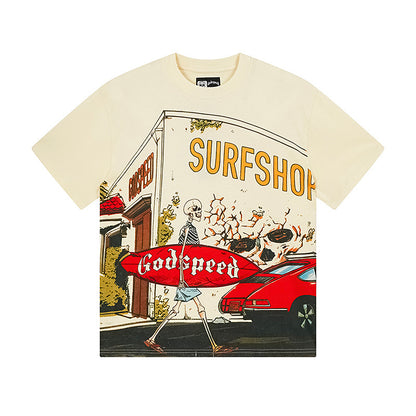 T-shirt beige délavé style vintage pour homme (impression artisanale) 3167