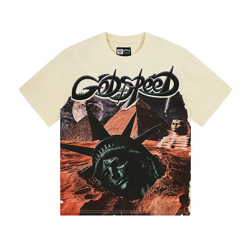 T-shirt beige délavé style vintage pour homme (impression artisanale) 3168