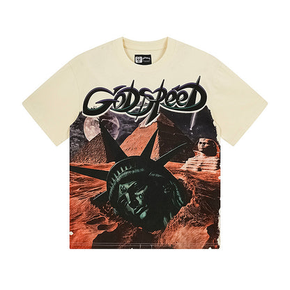 T-shirt beige délavé style vintage pour homme (impression artisanale) 3168