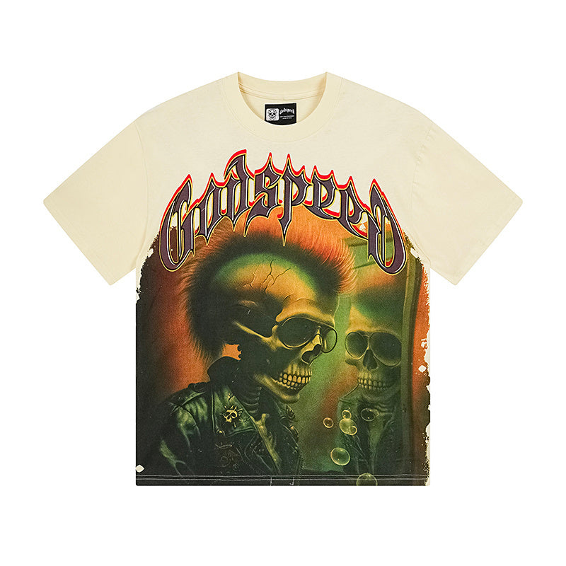 T-shirt beige délavé style vintage pour homme (impression artisanale) 3169