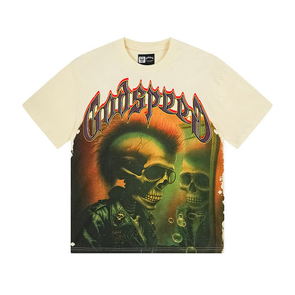 T-shirt beige délavé style vintage pour homme (impression artisanale) 3169