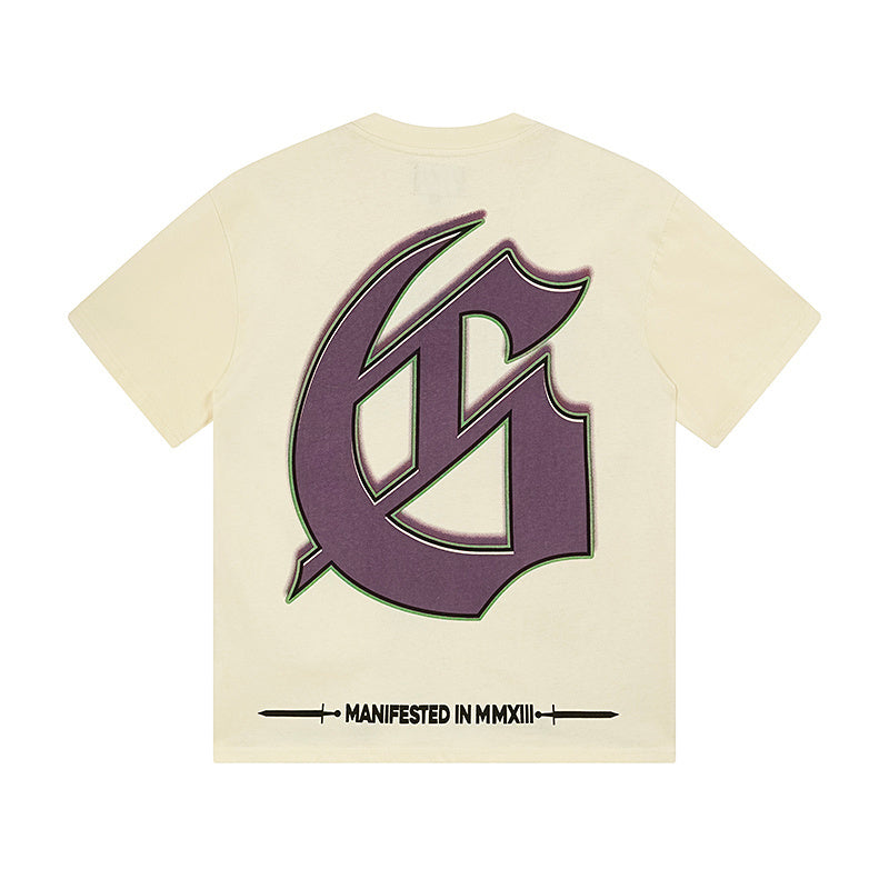 T-shirt beige délavé style vintage pour homme (impression artisanale) 3169