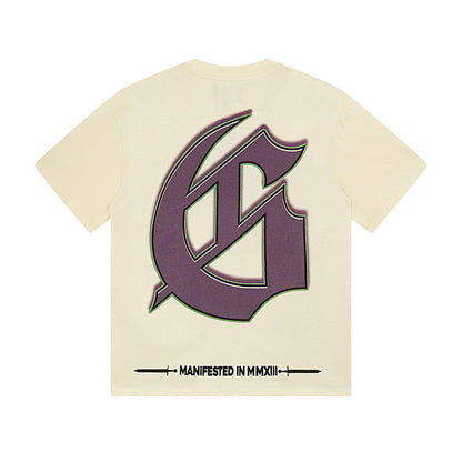 T-shirt beige délavé style vintage pour homme (impression artisanale) 3169