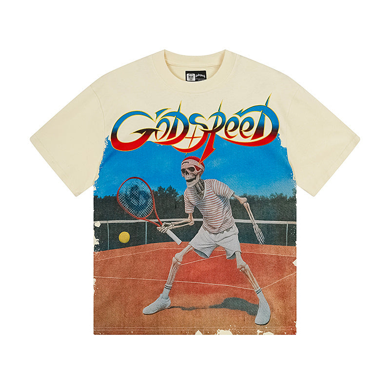 T-shirt beige délavé style vintage pour homme (impression artisanale) 3170