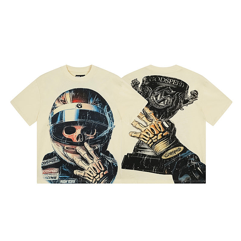 T-shirt beige délavé style vintage pour homme (impression artisanale) 3171