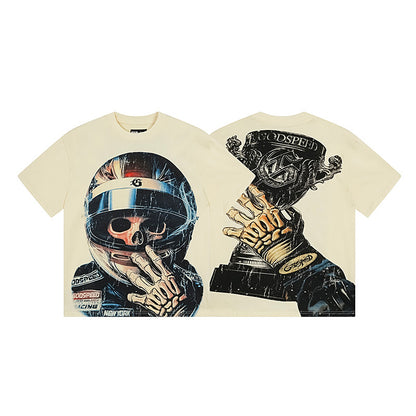 T-shirt beige délavé style vintage pour homme (impression artisanale) 3171