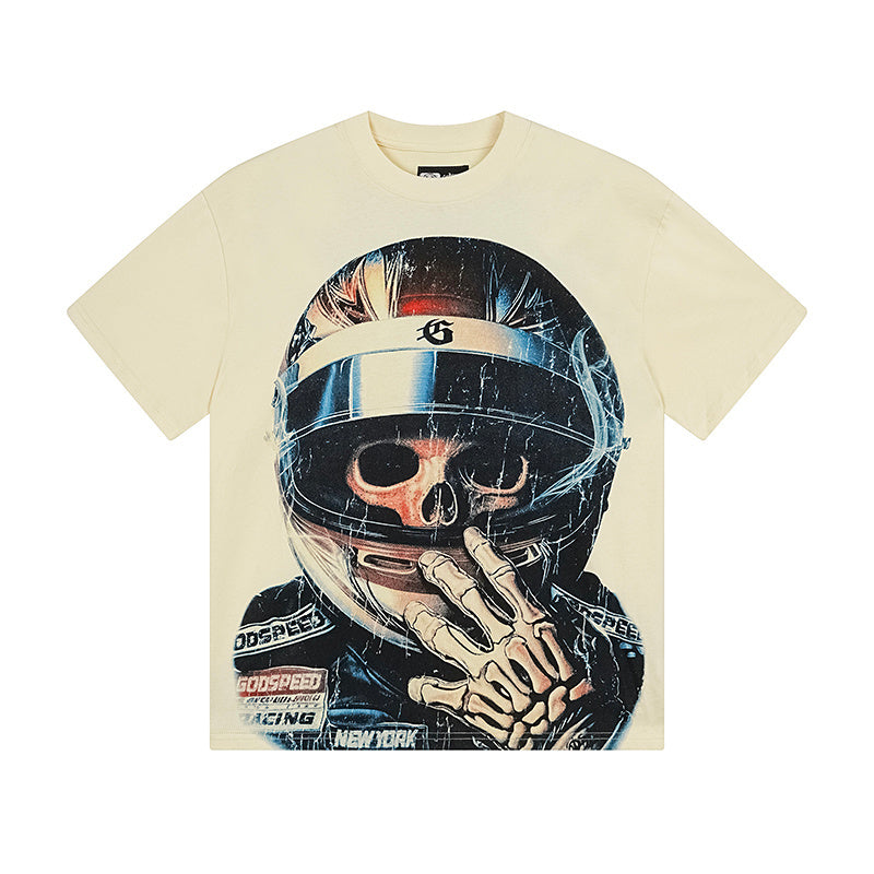T-shirt beige délavé style vintage pour homme (impression artisanale) 3171