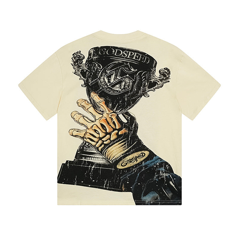 T-shirt beige délavé style vintage pour homme (impression artisanale) 3171