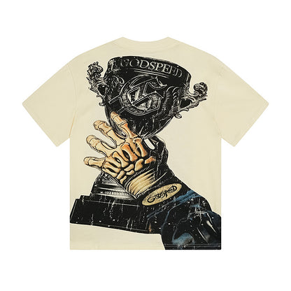 T-shirt beige délavé style vintage pour homme (impression artisanale) 3171