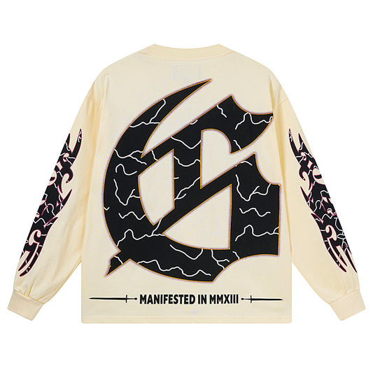 Beige Street Vintage Washed Long Sleeve T-Shirt (Crafted Print) 3173