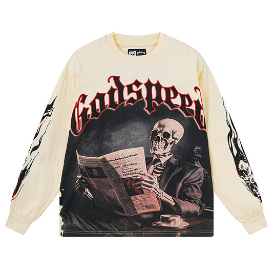 Men’s Beige Street Vintage Washed Long Sleeve T-Shirt (Crafted Print) 3175