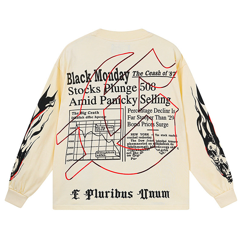 Men’s Beige Street Vintage Washed Long Sleeve T-Shirt (Crafted Print) 3175