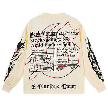 Men’s Beige Street Vintage Washed Long Sleeve T-Shirt (Crafted Print) 3175