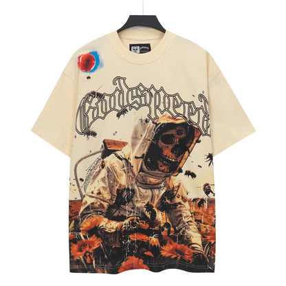 T-shirt beige délavé style vintage pour homme (impression artisanale) 5070