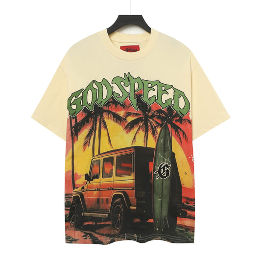 Ice Blue & Beige Street Vintage Washed T-Shirt (Crafted Print) 5072