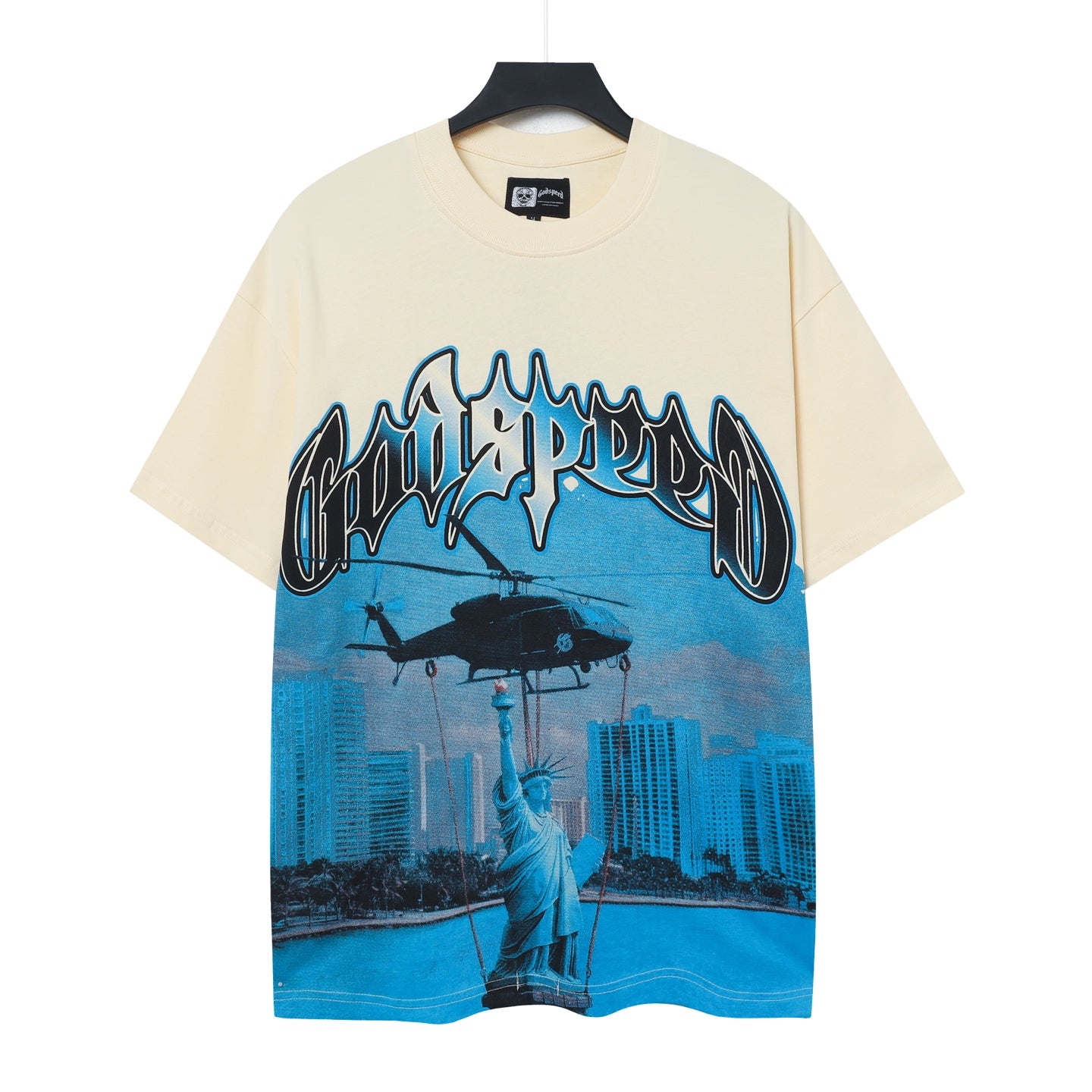 T-shirt beige délavé style vintage pour homme (impression artisanale) 5085