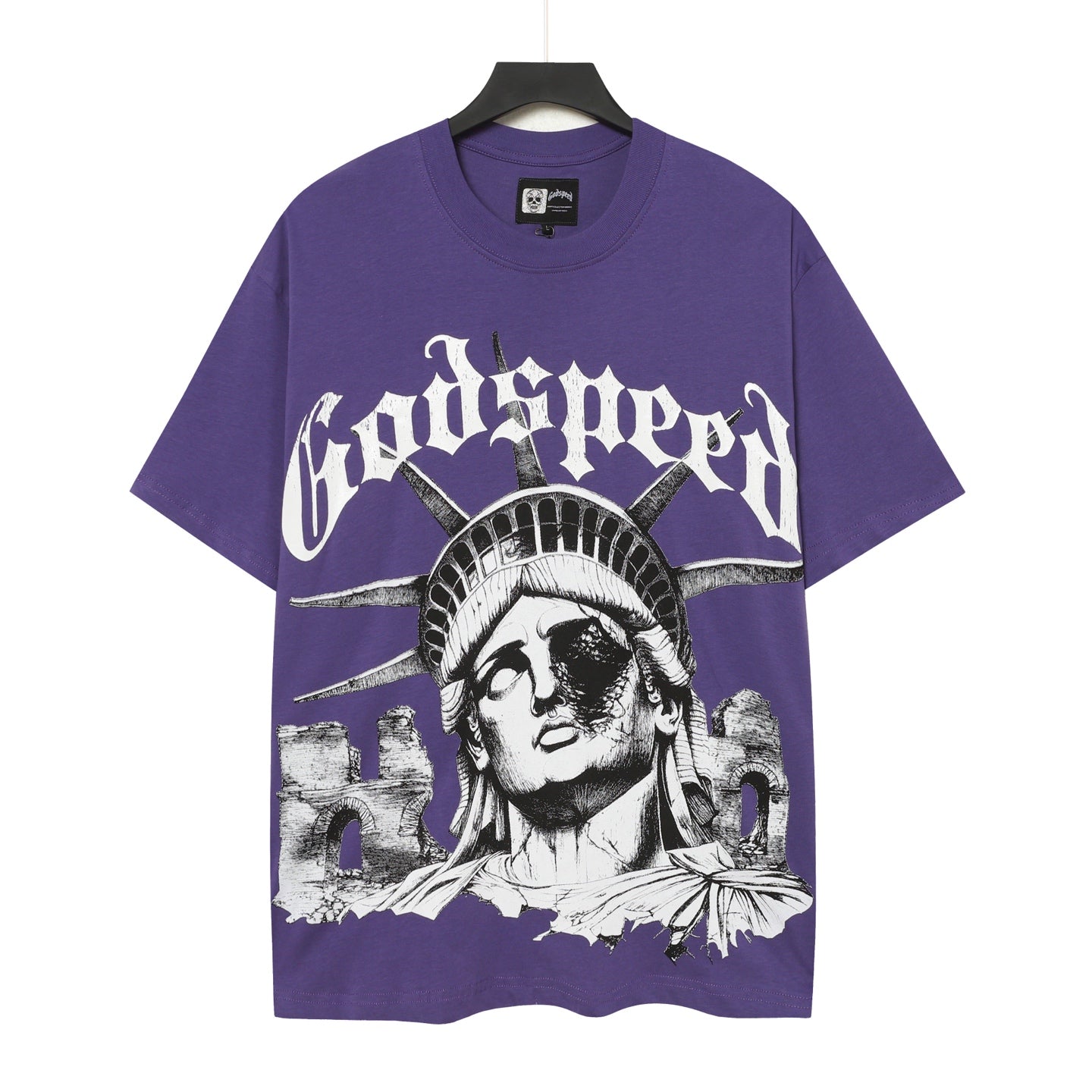 T-shirt homme beige et violet style vintage délavé (impression artisanale) 5086
