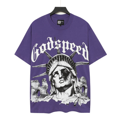 T-shirt homme beige et violet style vintage délavé (impression artisanale) 5086