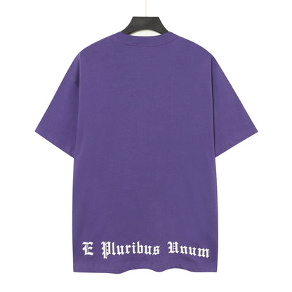 T-shirt homme beige et violet style vintage délavé (impression artisanale) 5086