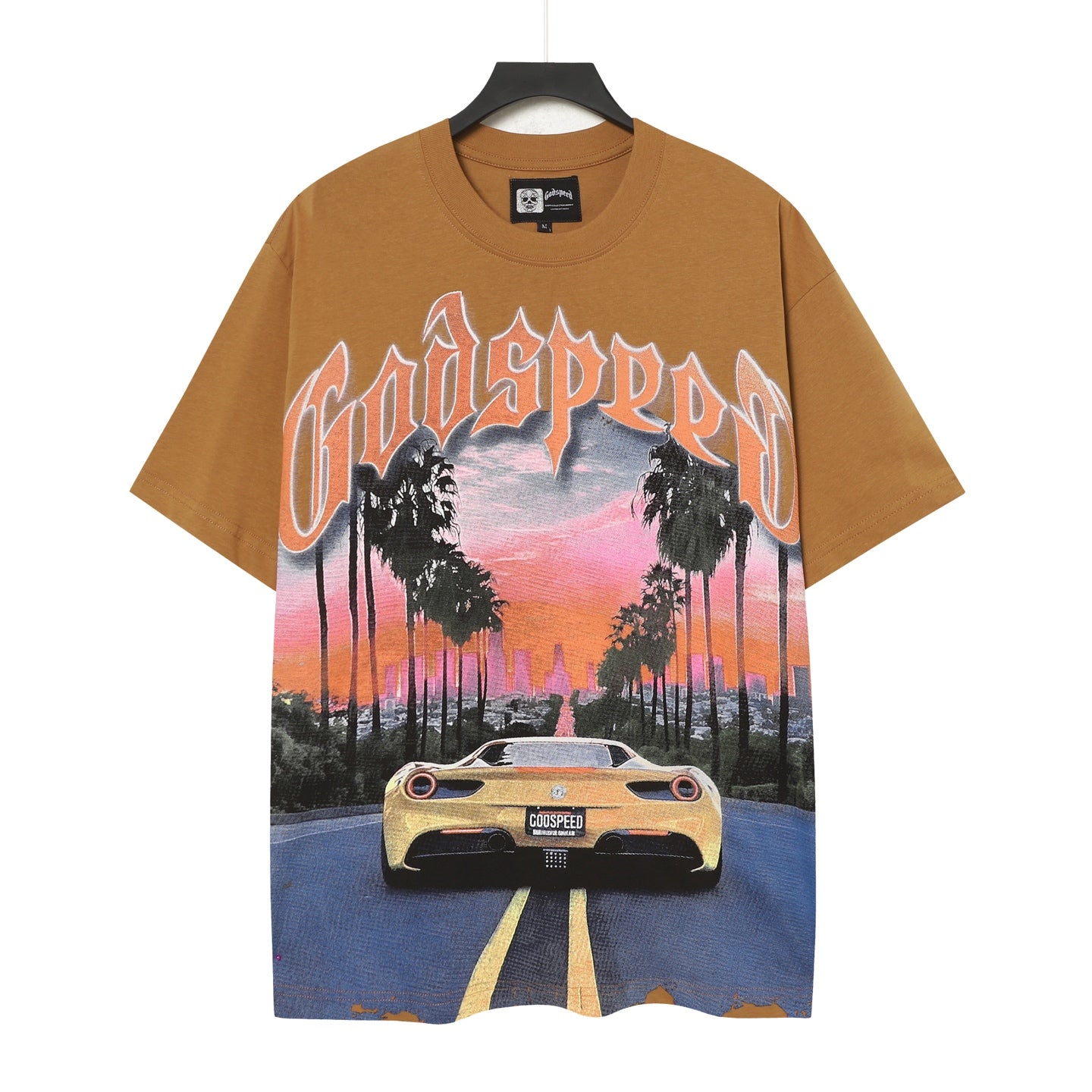 T-shirt homme marron et beige style vintage délavé (impression artisanale) 5089