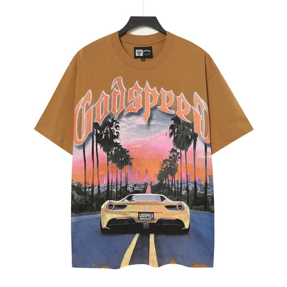 T-shirt homme marron et beige style vintage délavé (impression artisanale) 5089