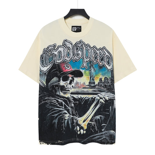 Blue & Beige Street Vintage Washed T-Shirt (Crafted Print) 5093