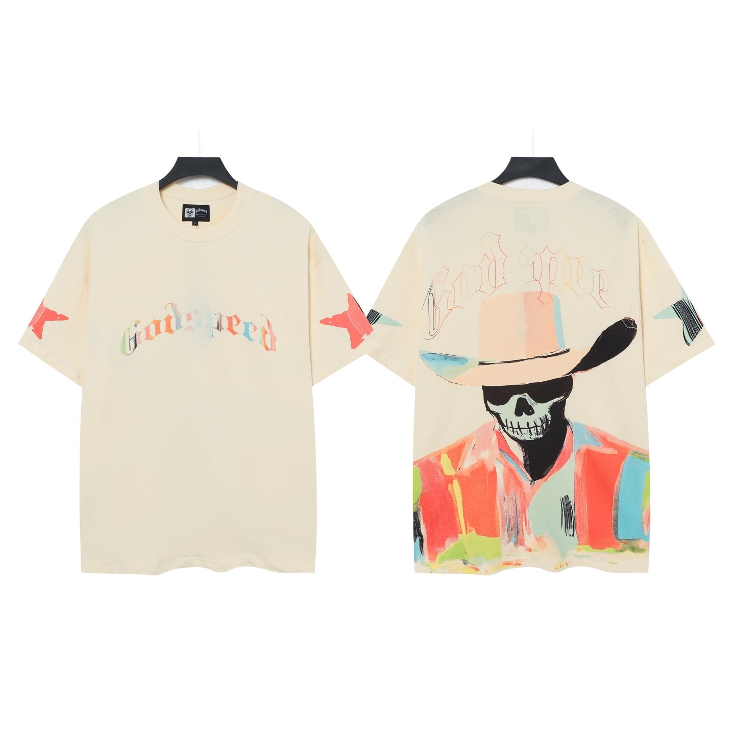T-shirt beige délavé style vintage pour homme (impression artisanale) 5097