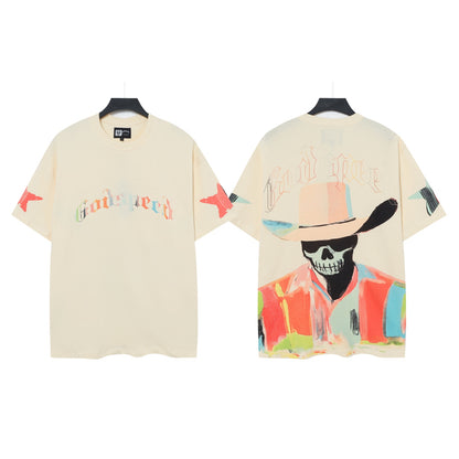 T-shirt beige délavé style vintage pour homme (impression artisanale) 5097