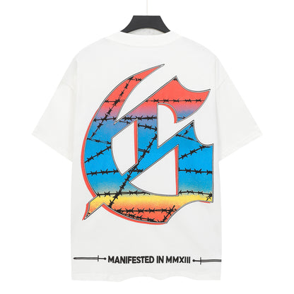 T-shirt homme bleu et blanc style vintage délavé (impression artisanale) 5098