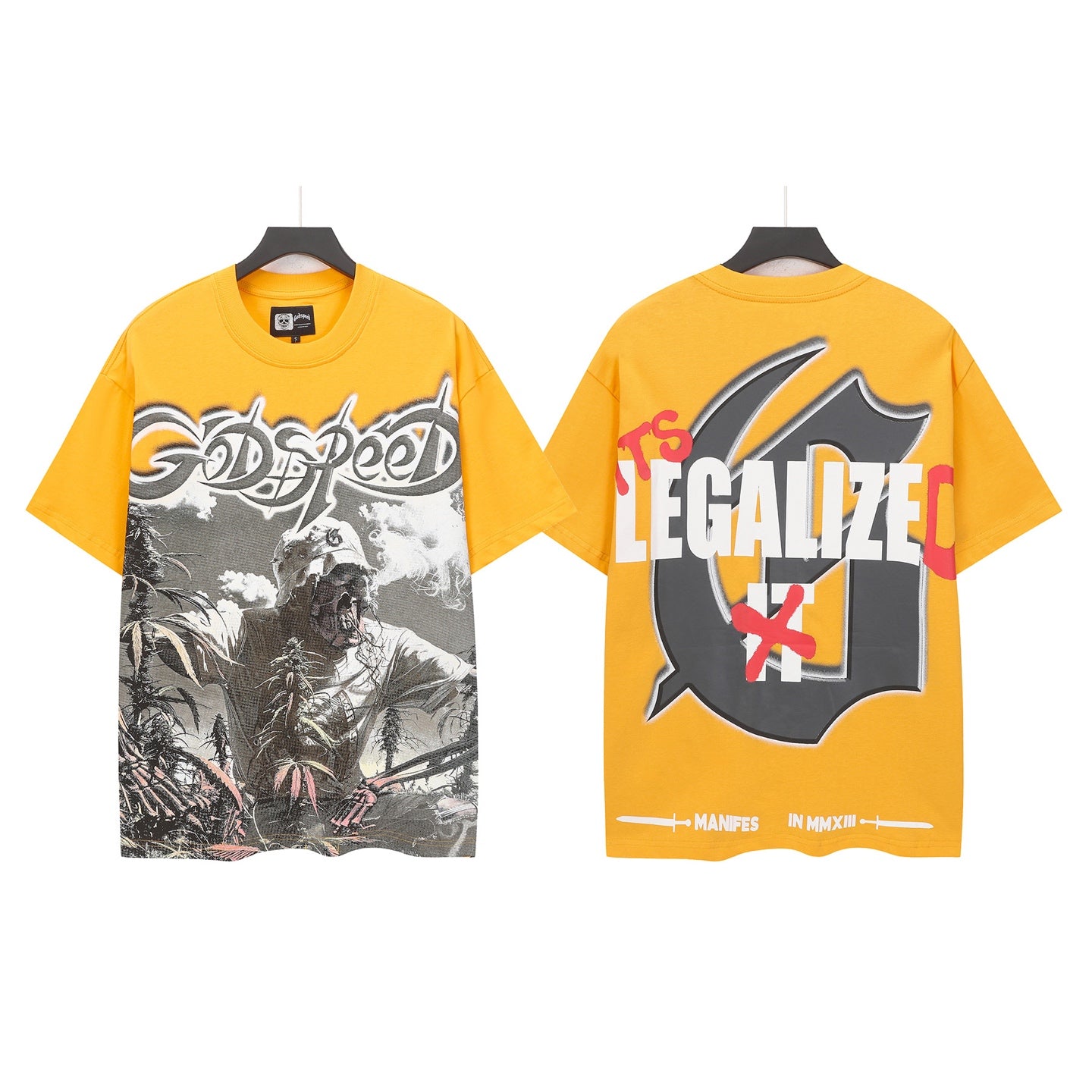 T-shirt homme Gold & Blue & Coffee Street Vintage Délavé (Impression Artisanale) 5100