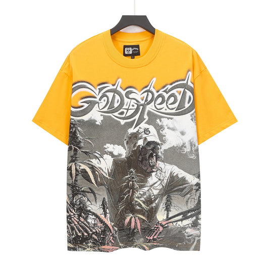 Gold & Blue & Coffee Street Vintage Washed T-Shirt (Crafted Print) 5100