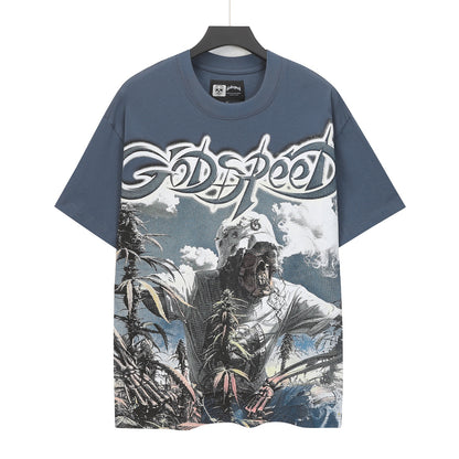 T-shirt homme Gold & Blue & Coffee Street Vintage Délavé (Impression Artisanale) 5100