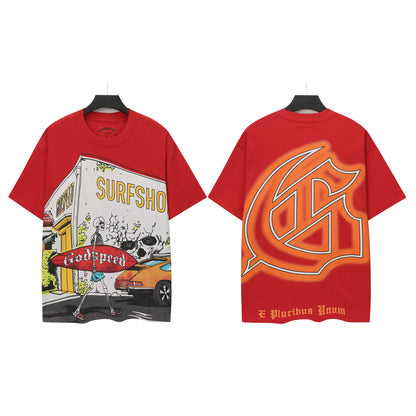 Red & Beige Street Vintage Washed T-Shirt (Crafted Print) 5142