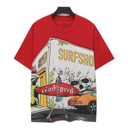 Red & Beige Street Vintage Washed T-Shirt (Crafted Print) 5142