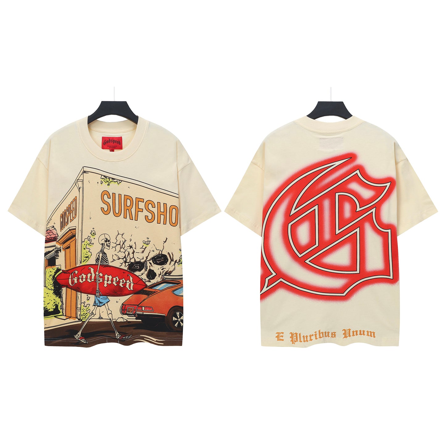 Red & Beige Street Vintage Washed T-Shirt (Crafted Print) 5142