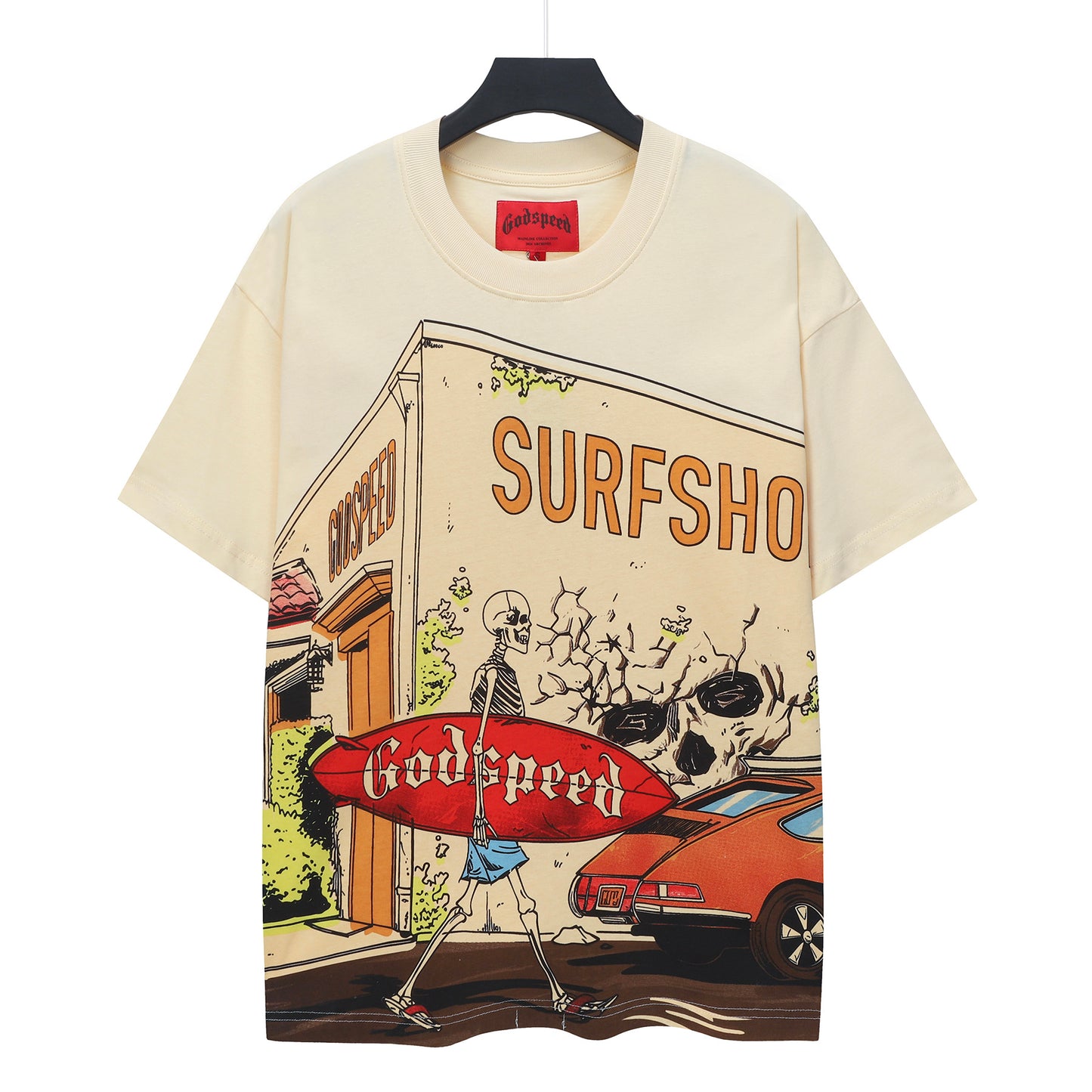 Red & Beige Street Vintage Washed T-Shirt (Crafted Print) 5142