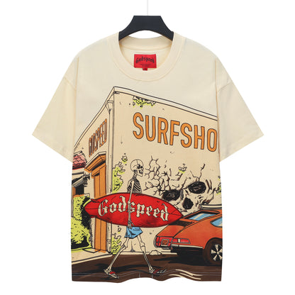 Red & Beige Street Vintage Washed T-Shirt (Crafted Print) 5142