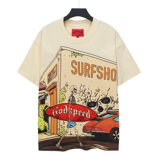 Red & Beige Street Vintage Washed T-Shirt (Crafted Print) 5142