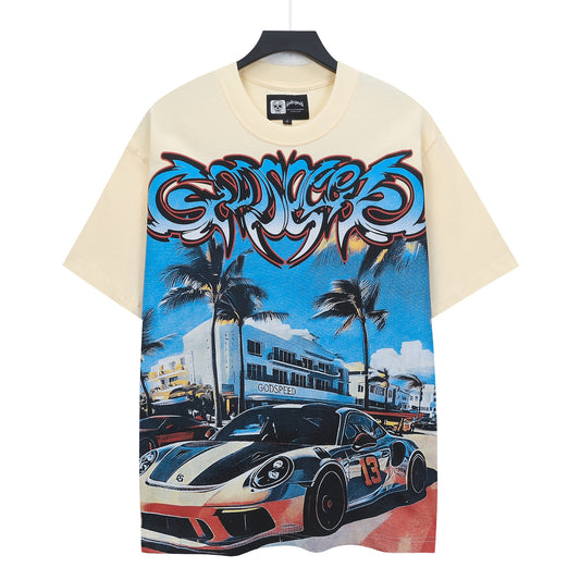 Beige & Gold Street Vintage Washed T-Shirt (Crafted Print) 5319