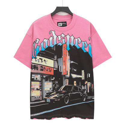 Pink & Blue Street Vintage Washed T-Shirt (Crafted Print) 5333