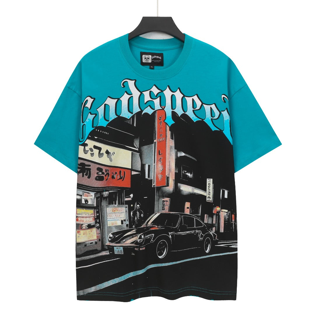Pink & Blue Street Vintage Washed T-Shirt (Crafted Print) 5333