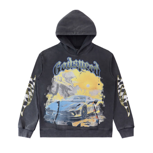 Black & Red Street Vintage Washed Hoodie (Crafted Print) 5516