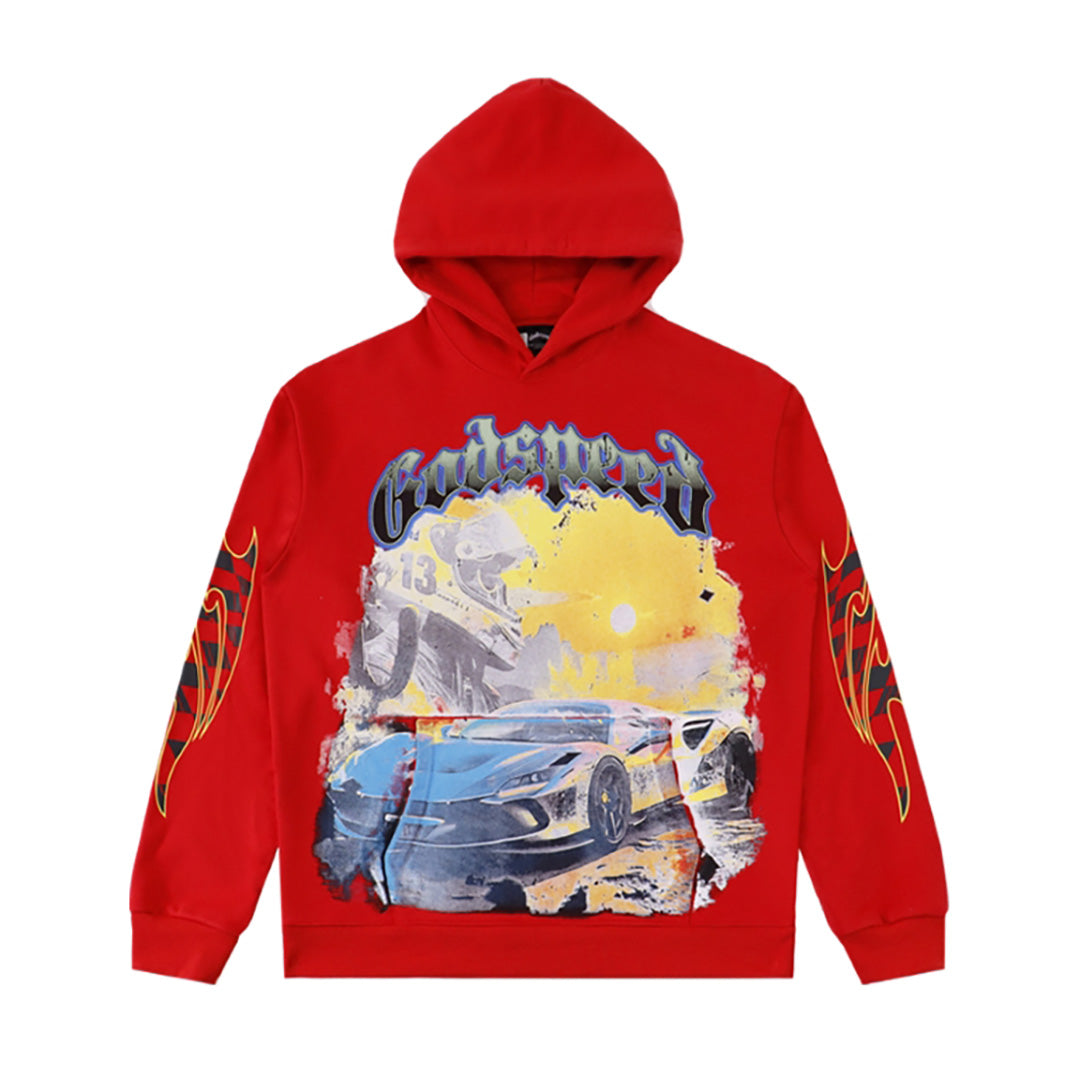 Sweat à capuche homme noir et rouge style vintage délavé (impression artisanale) 5516