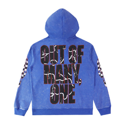 Sweat à capuche homme noir et bleu style vintage délavé (imprimé artisanal) 5518