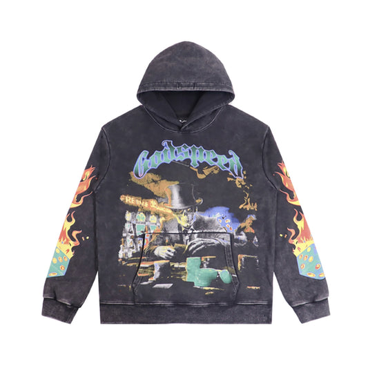 Black & Blue Street Vintage Washed Hoodie (Crafted Print) 5521